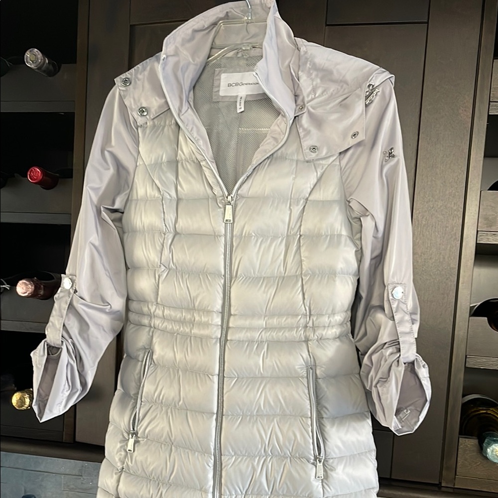 BCBGeneration Silver Puffer Jacket NWOT